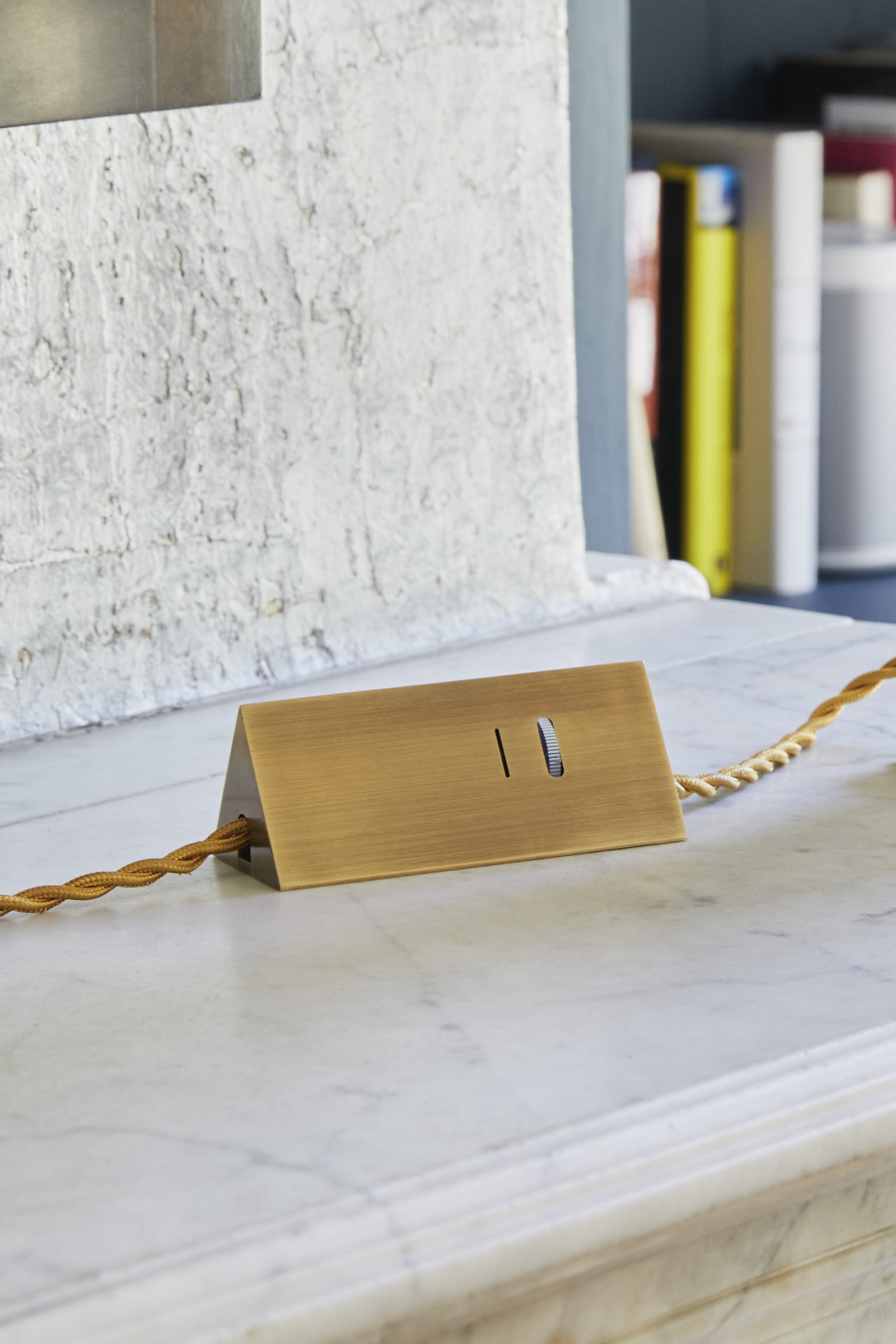 Triangle on/off dimmer floor switch in brass